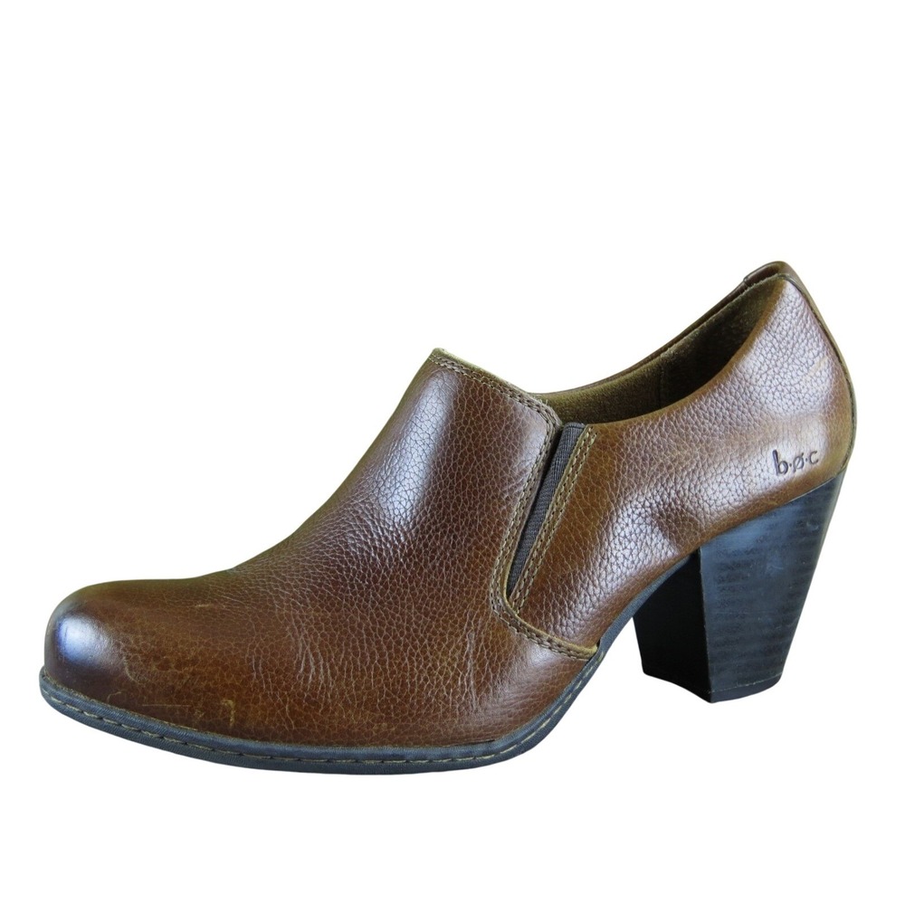 B.O.C Women 9 Brown Leather Slip-On Heeled Booties Comfort Casual Shoes